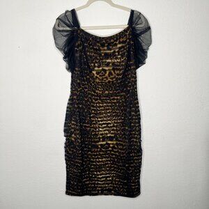 Women's Tadashi Shoji Leopard Mesh Overlay Cocktail Sheath Dress Size 8
